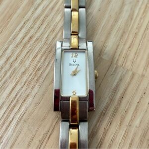 Bulova ladies rectangular two tone dress watch NEW BATTERY